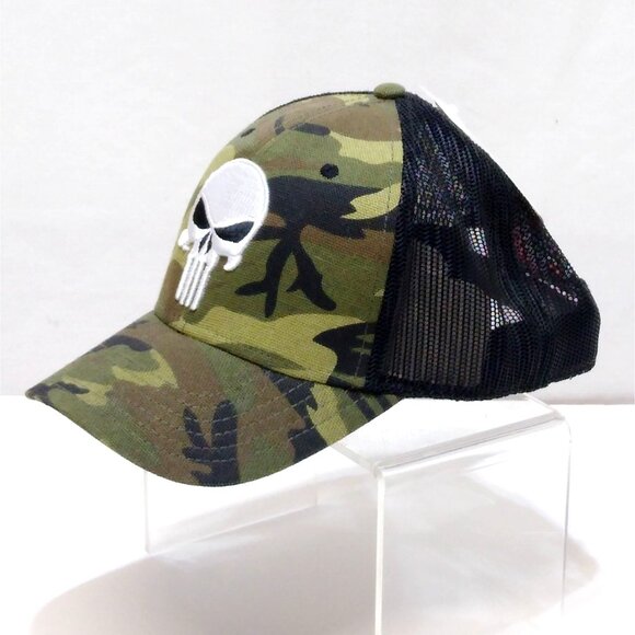 Marvel Punisher Camouflage Mesh Truckr Cap Bioworld Comic Skull Logo VINTAGE NWT - Picture 3 of 12